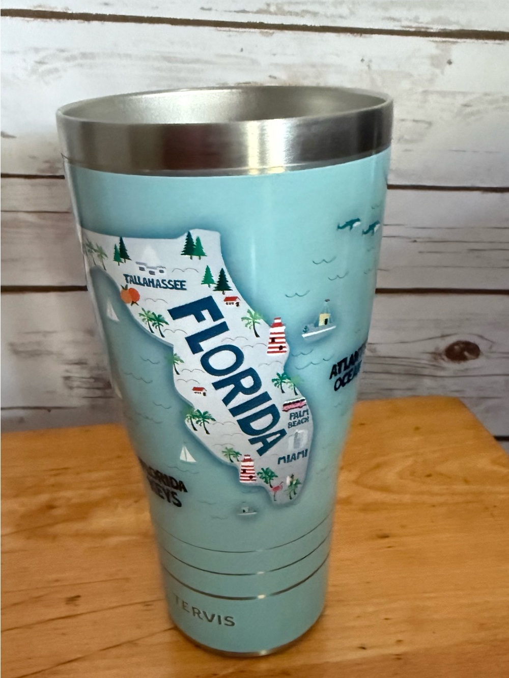 Tervis Travel Tumbler Light Blue Florida Map Gulf Of Mexico Collectible 26oz
